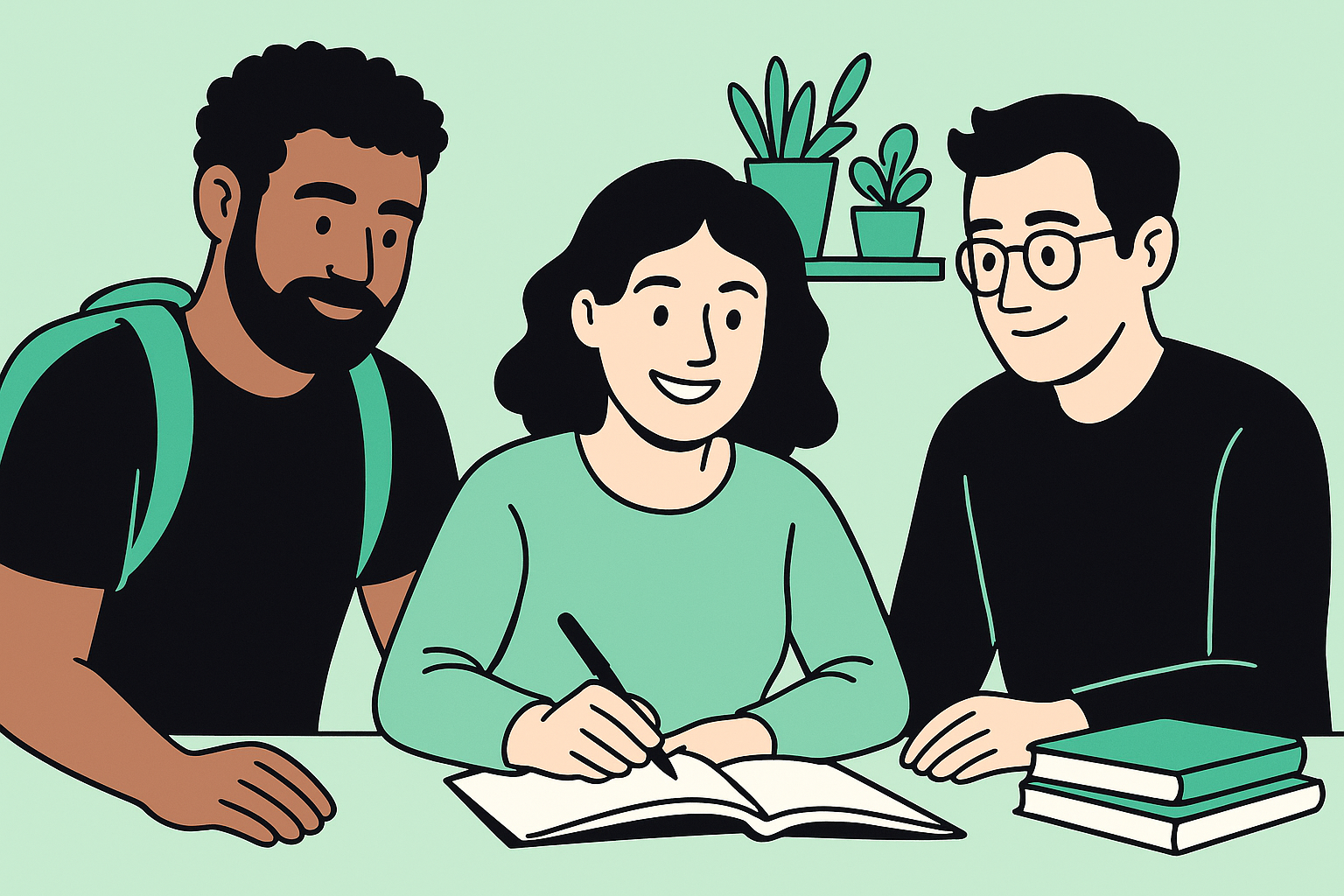 3 étudiants qui révisent ensemble